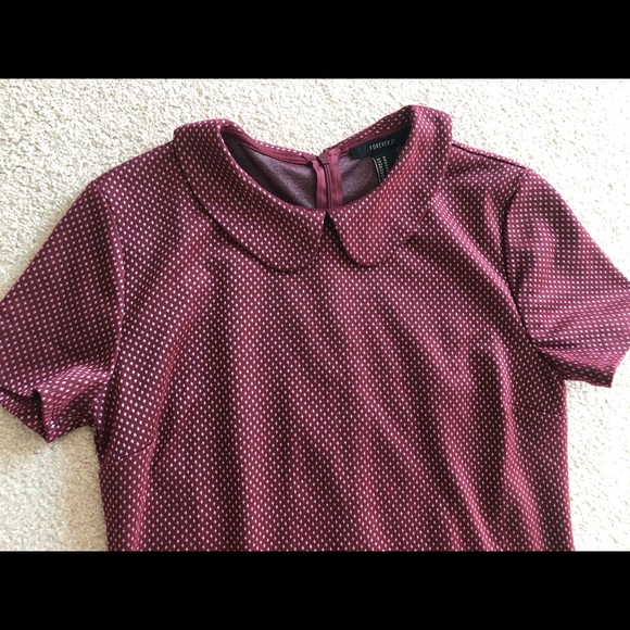 Forever 21 Burgundy Short Sleeve Collar Dress M - Picture 4 of 9